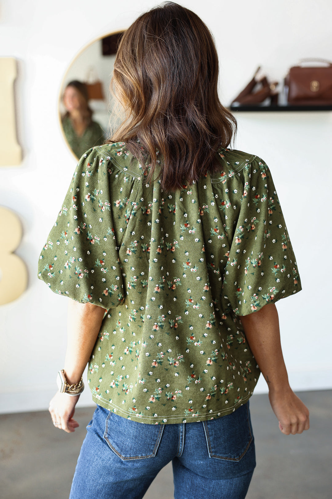 Corduroy Floral Top - Green