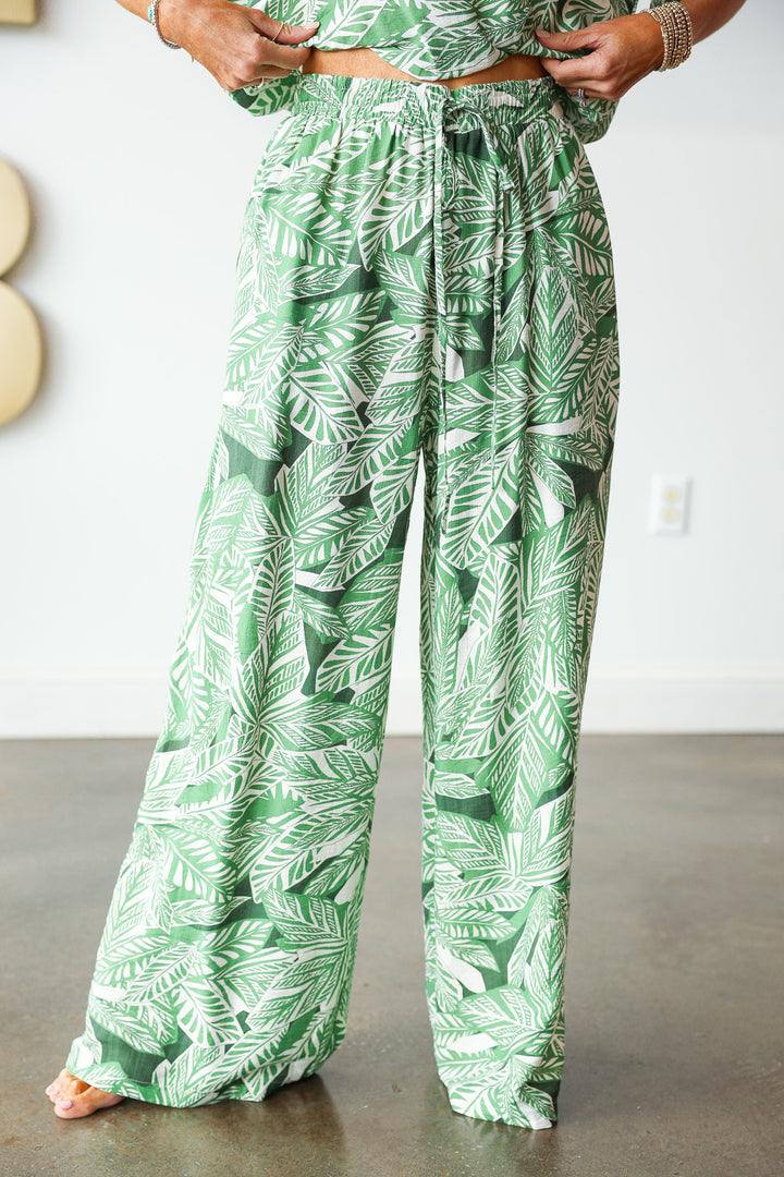 Wide Leg Palm Pants - Green