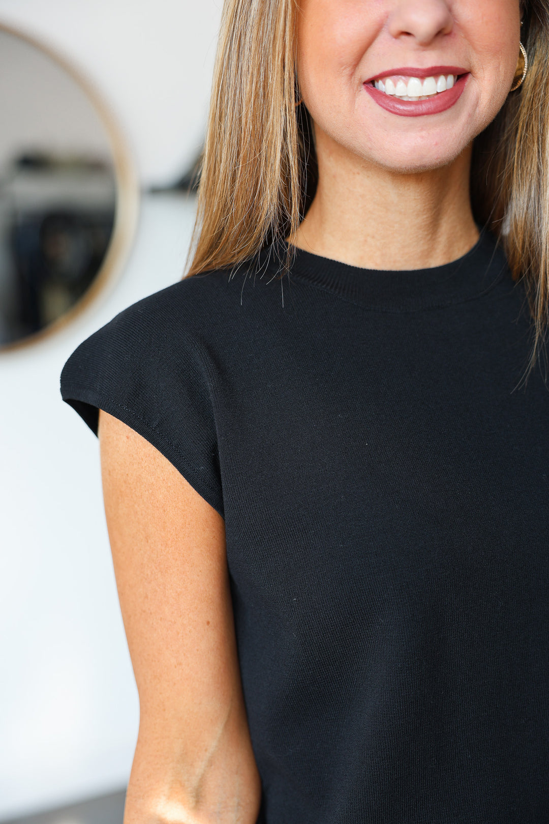 Crew Neck Knit Top - Black