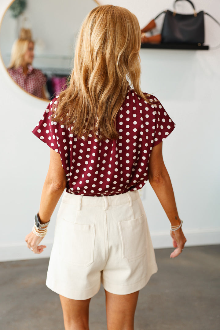 Polka Dot Satin Top - Wine