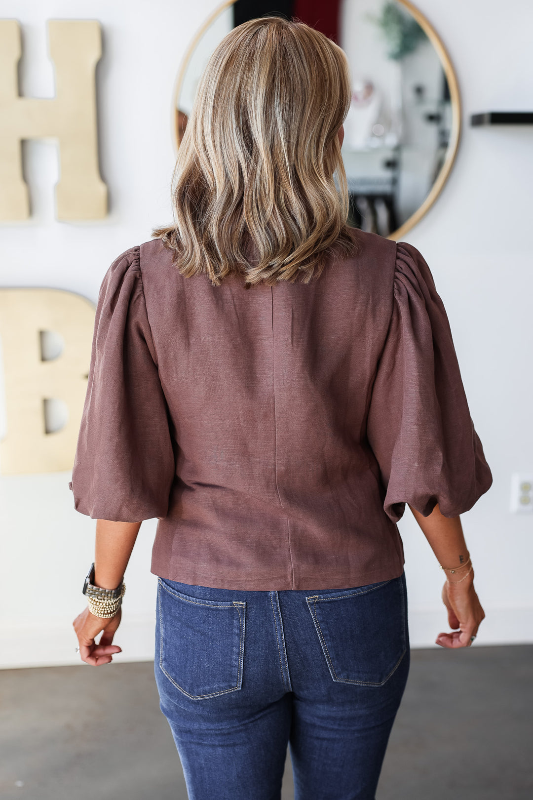 Three-Quarter Sleeve Blazer - Brown