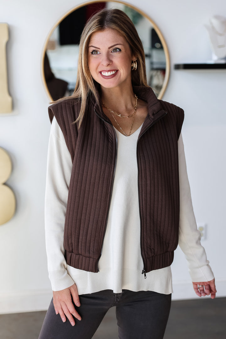 Textured Stripe Vest - Brown