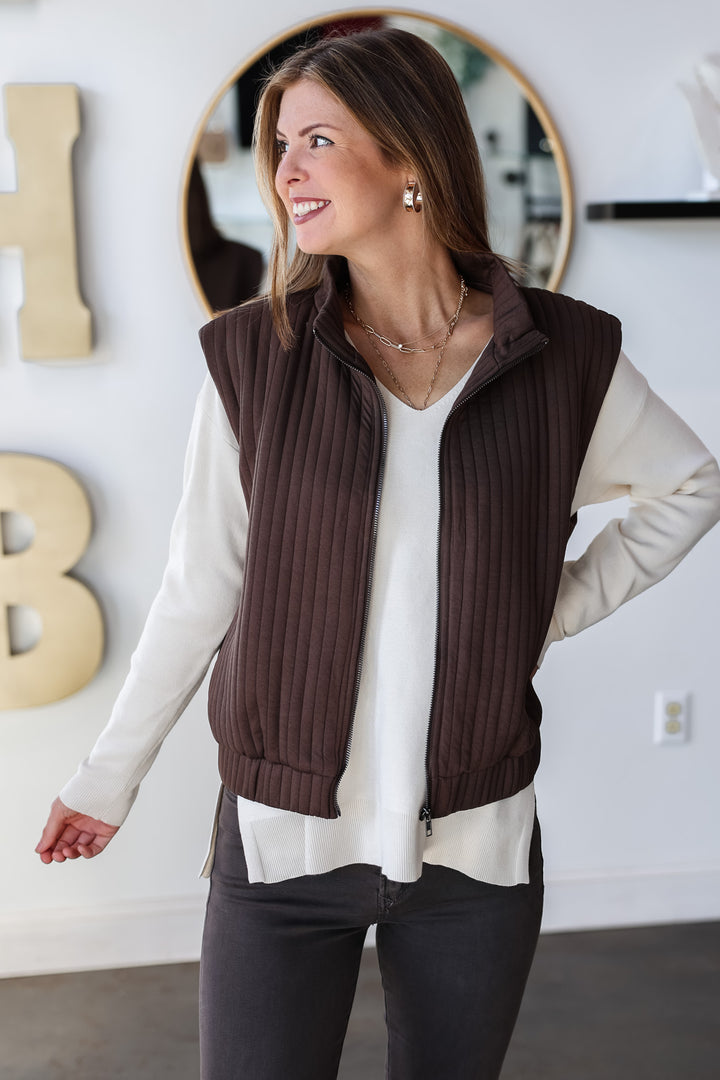 Textured Stripe Vest - Brown