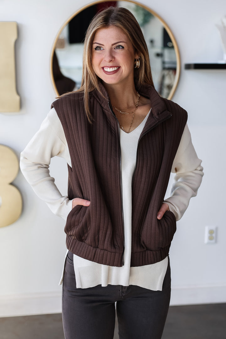 Textured Stripe Vest - Brown