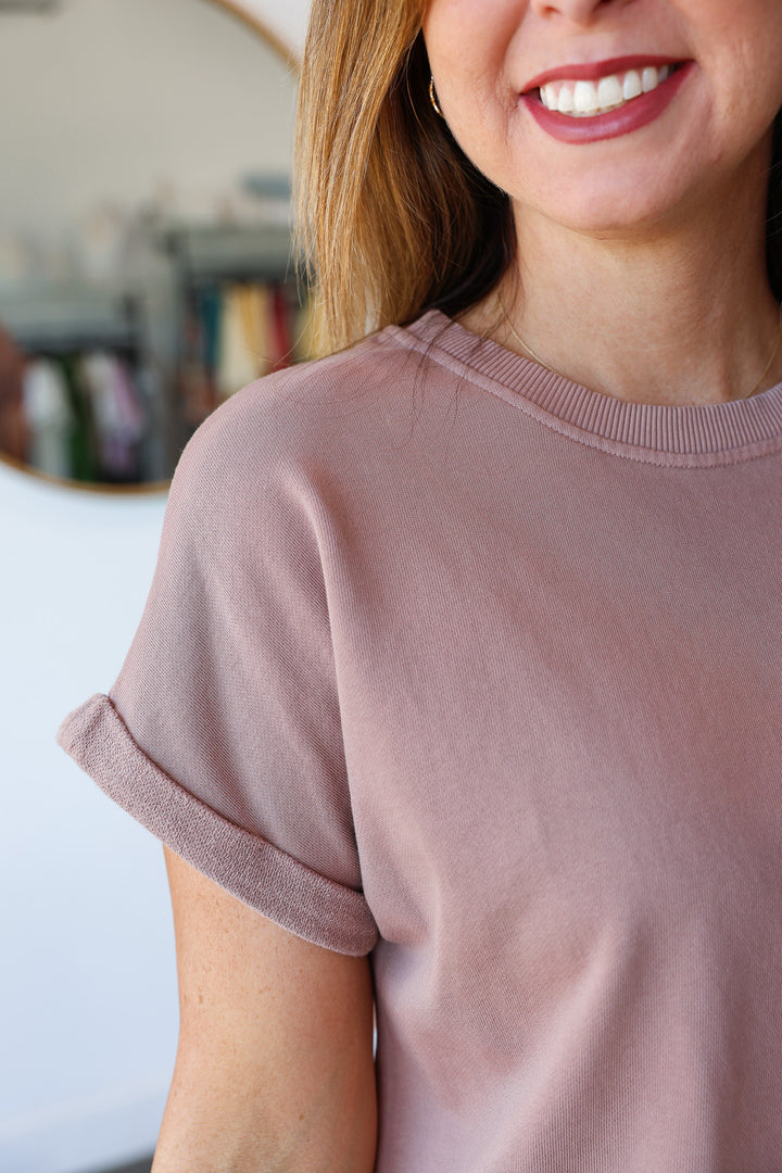 Rolled Sleeve Relaxed Tee - Pink