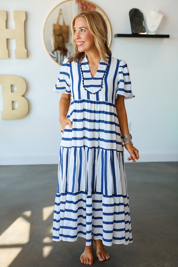 Multi Striped Midi Dress - Navy