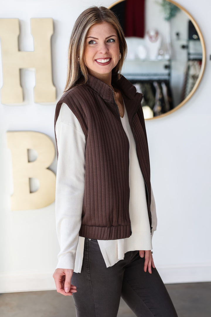 Textured Stripe Vest - Brown