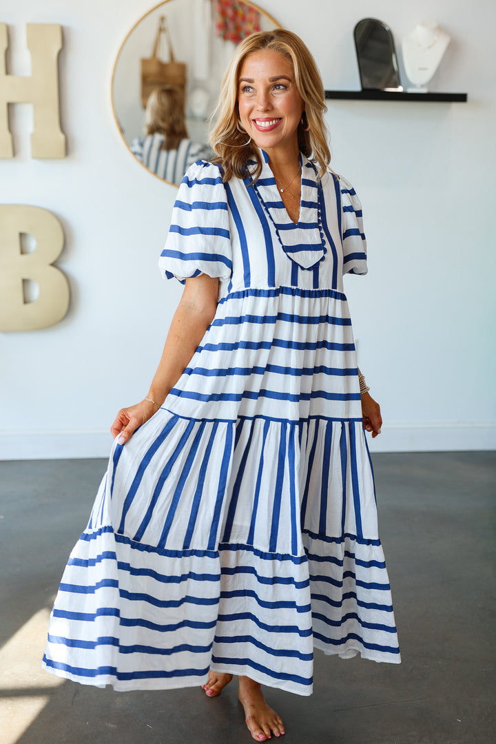 Multi Striped Midi Dress - Navy