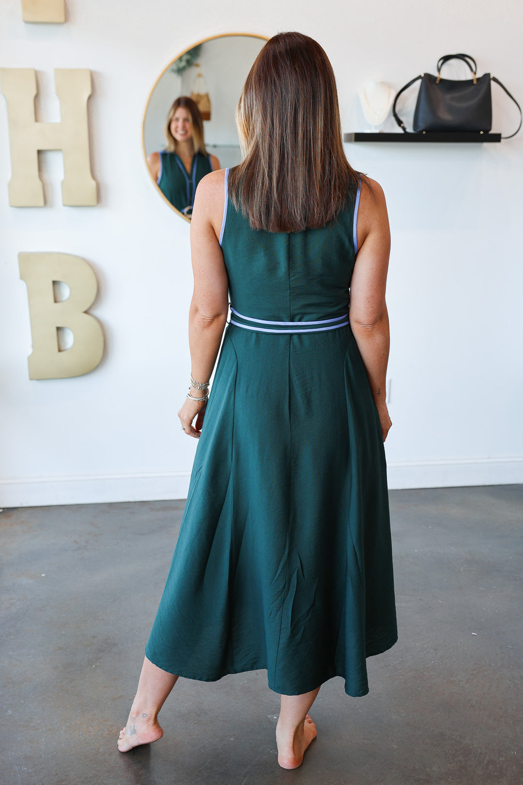 Belted Midi Dress - Dark Green