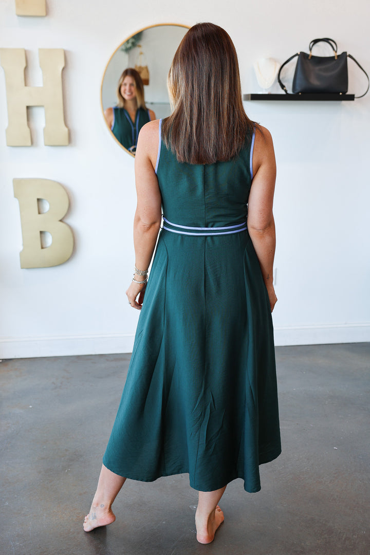 Belted Midi Dress - Dark Green