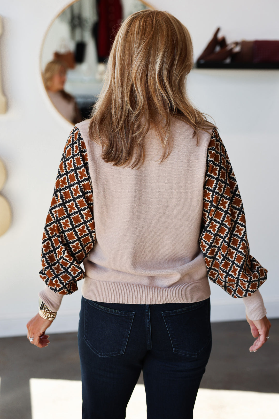 Printed Sleeve Knit Top