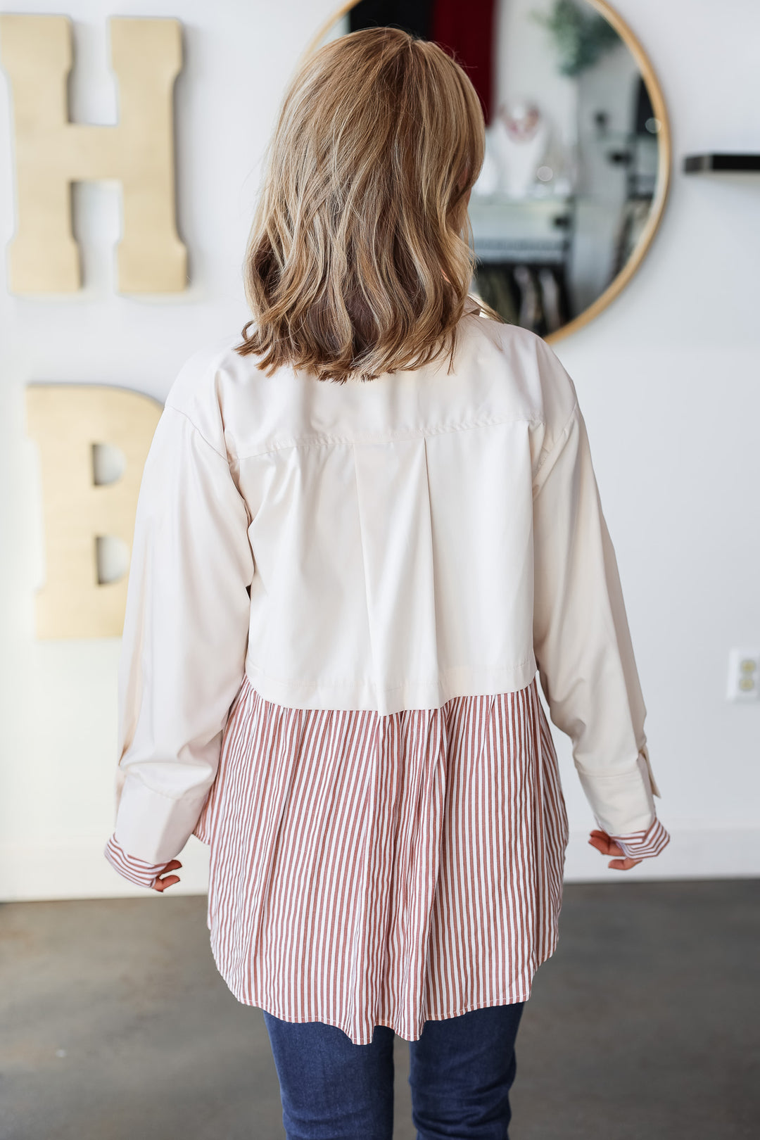 Mixed Button Down Top - Ecru