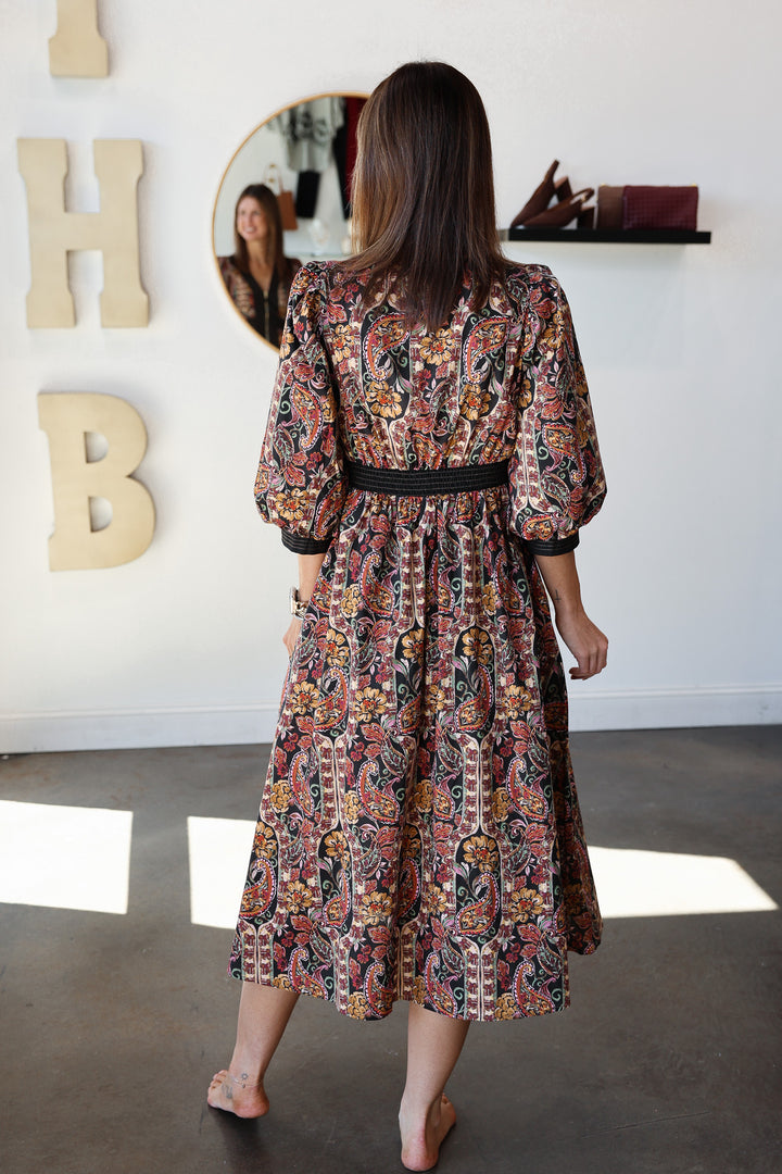 Front Zip Floral Contrast Dress