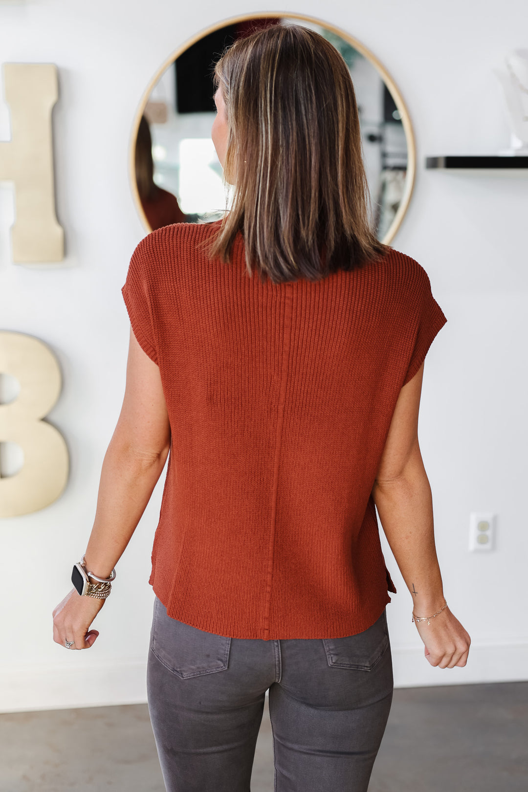 Mock Neck Sweater Top - Burl Wood