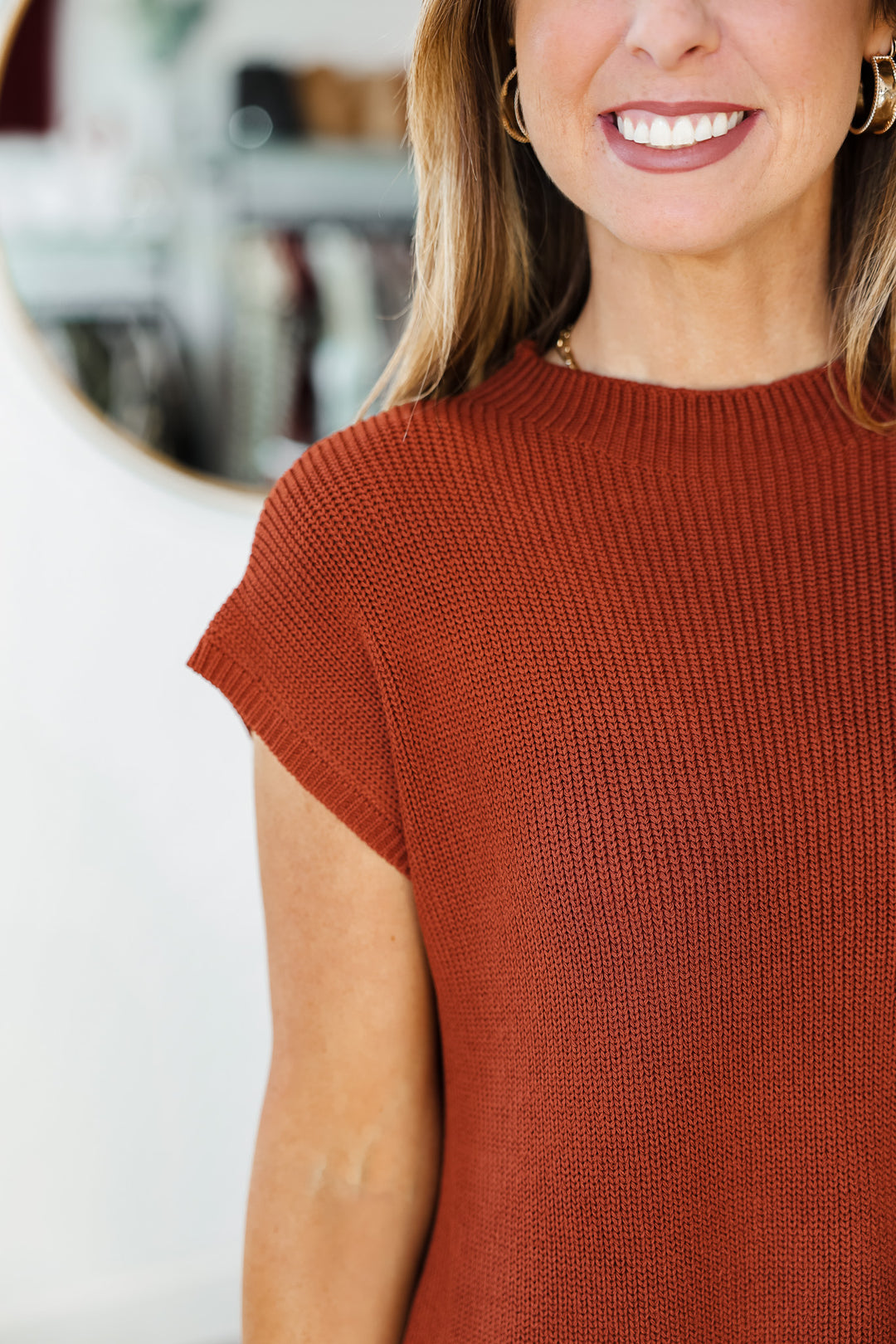 Mock Neck Sweater Top - Burl Wood