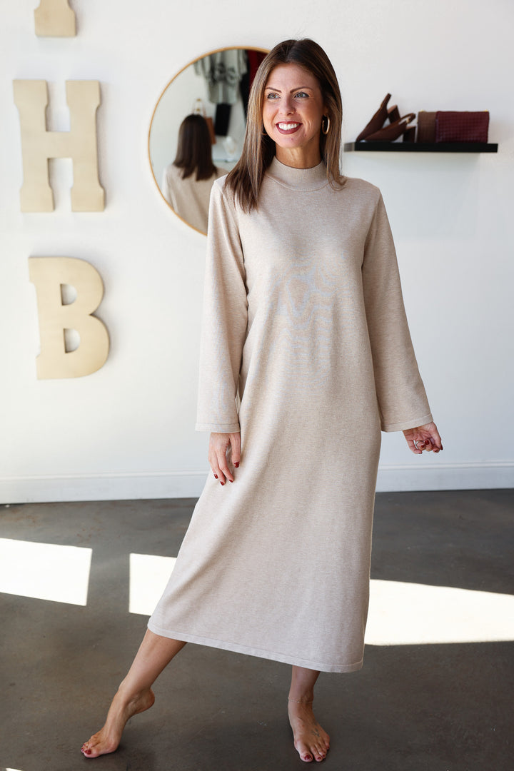 Mock Neck Knit Maxi Dress - Oatmeal