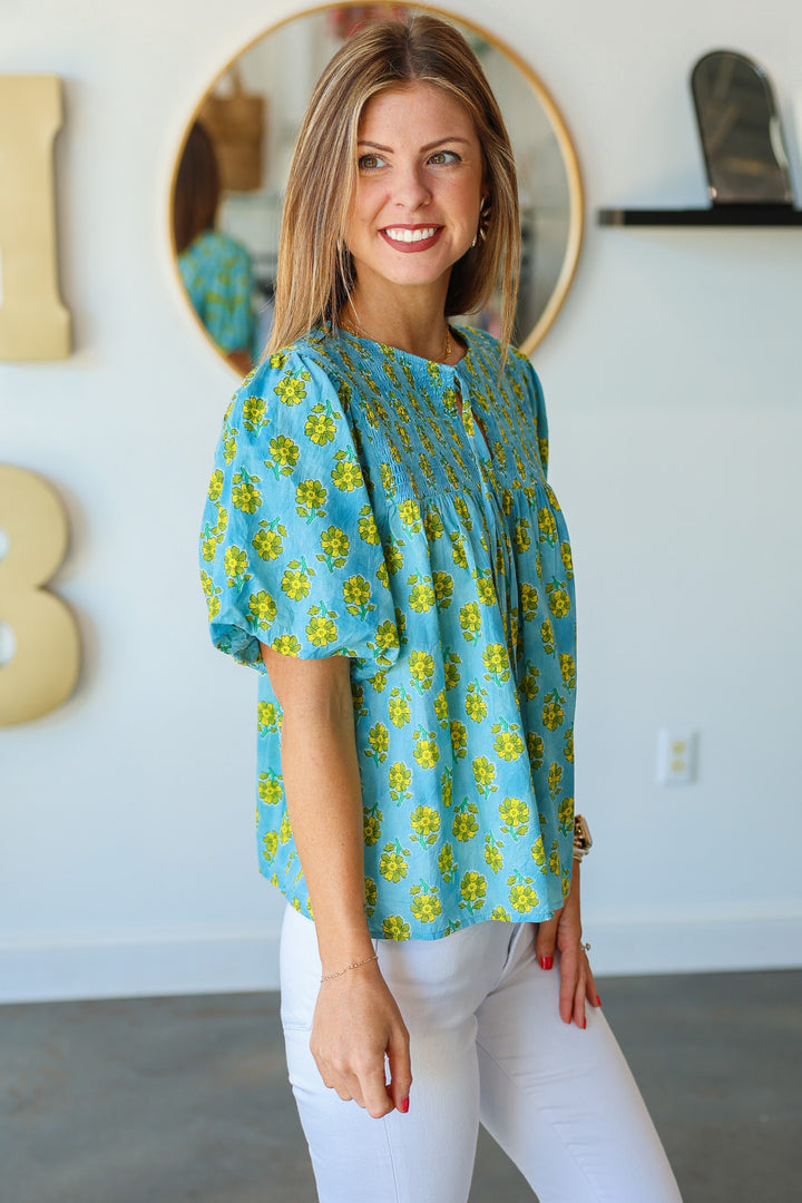 Tassel Tie Printed Top - Blue