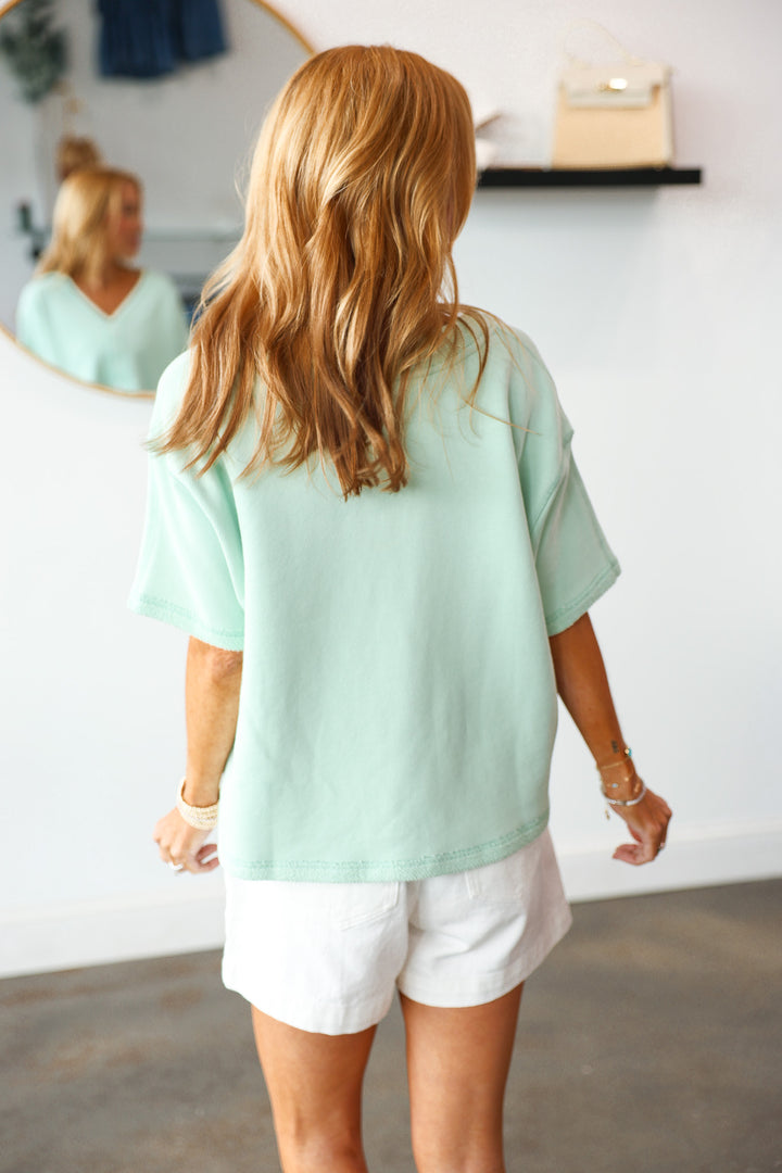 French Terry Button Front Top - Mint