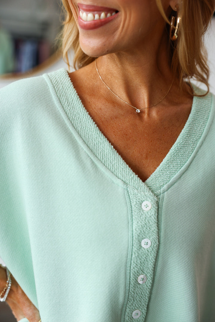 French Terry Button Front Top - Mint