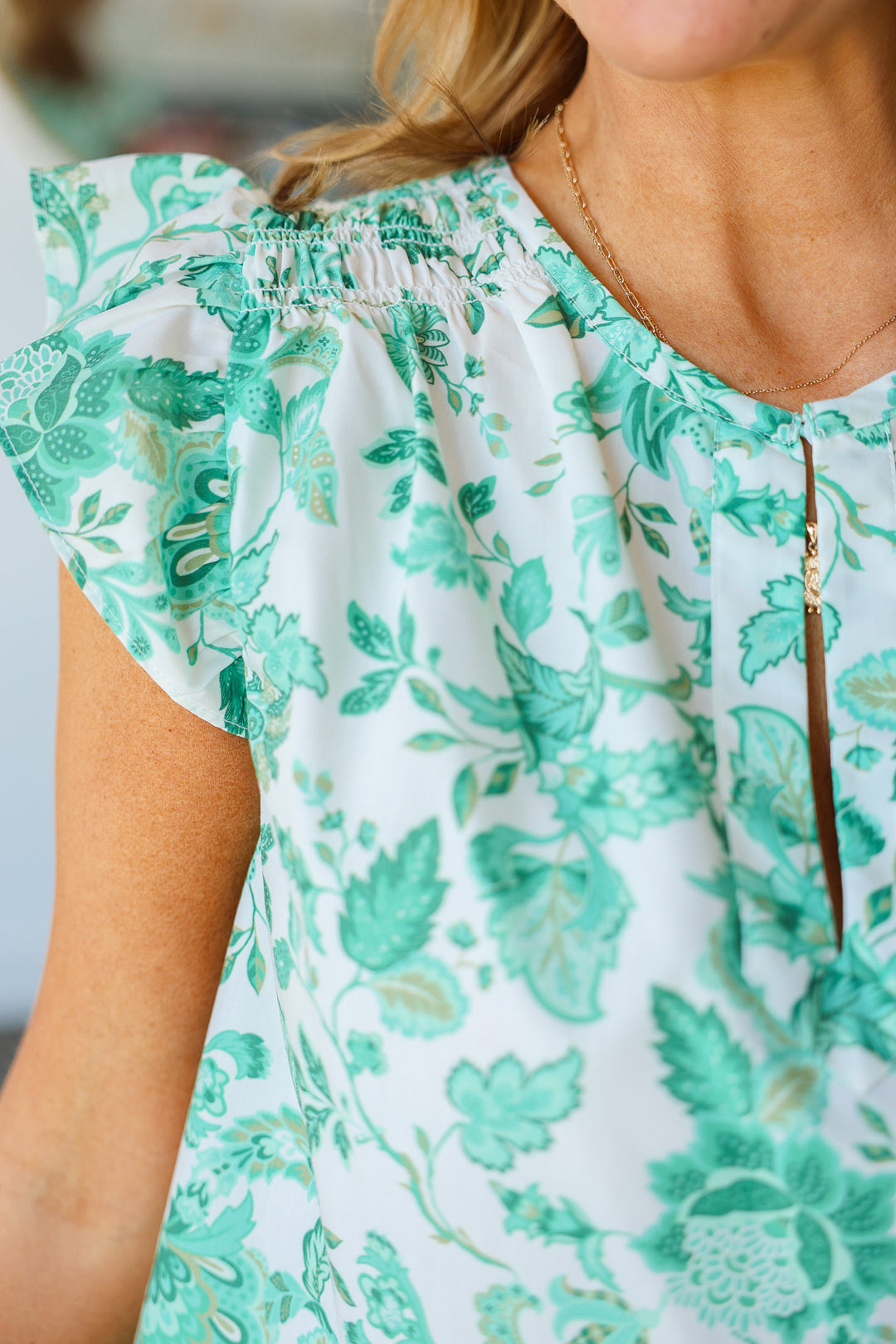 Flutter Sleeve Printed Blouse - Green