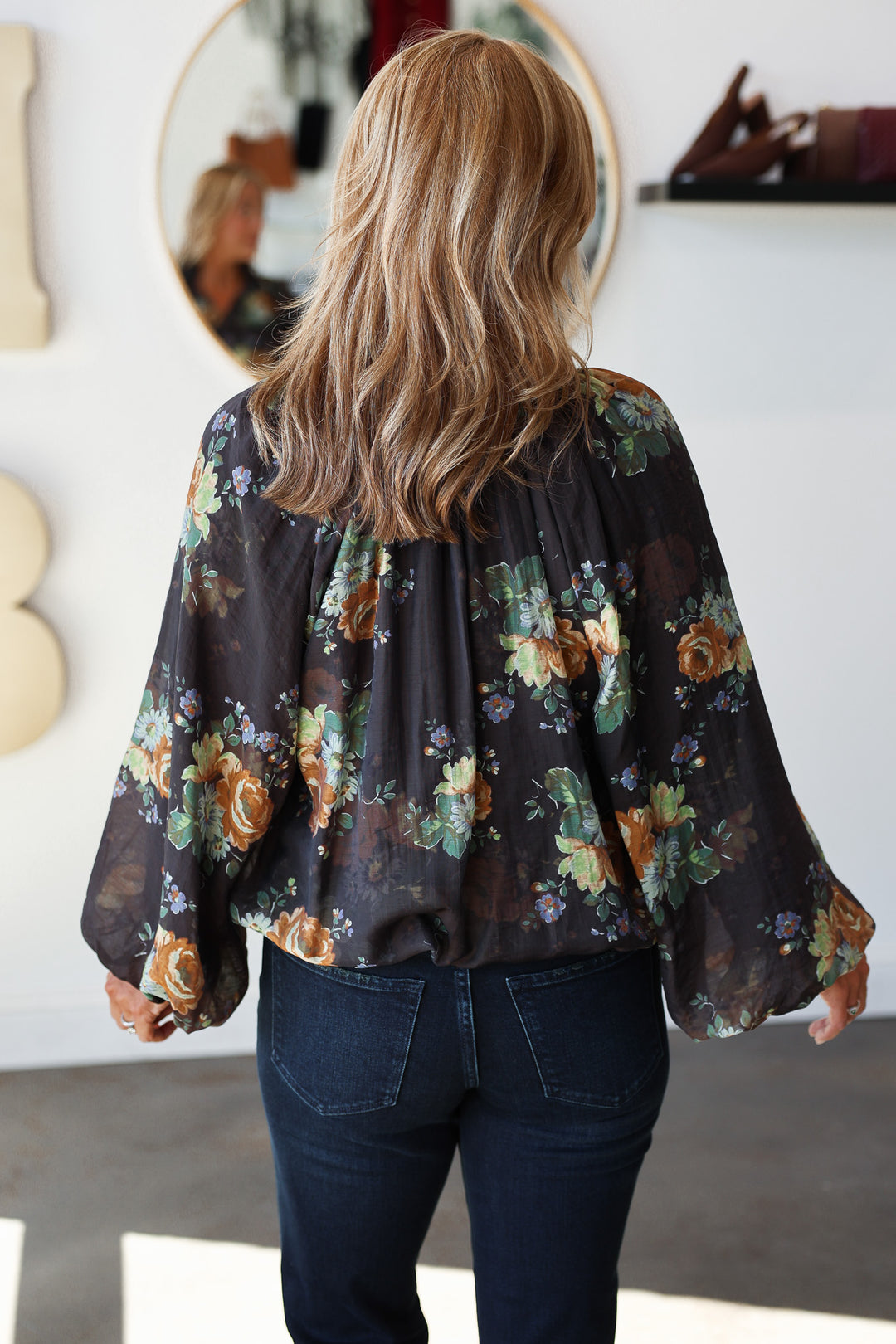 Bubble Hem Floral Top - Chocolate