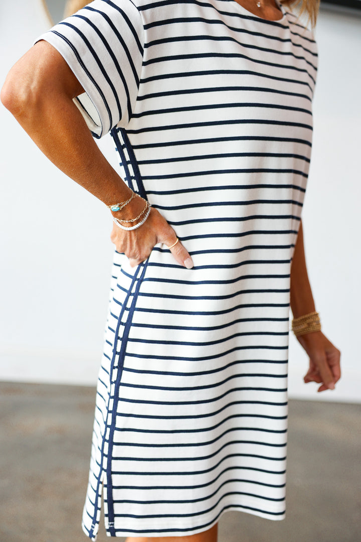 Striped Tee Dress - Navy