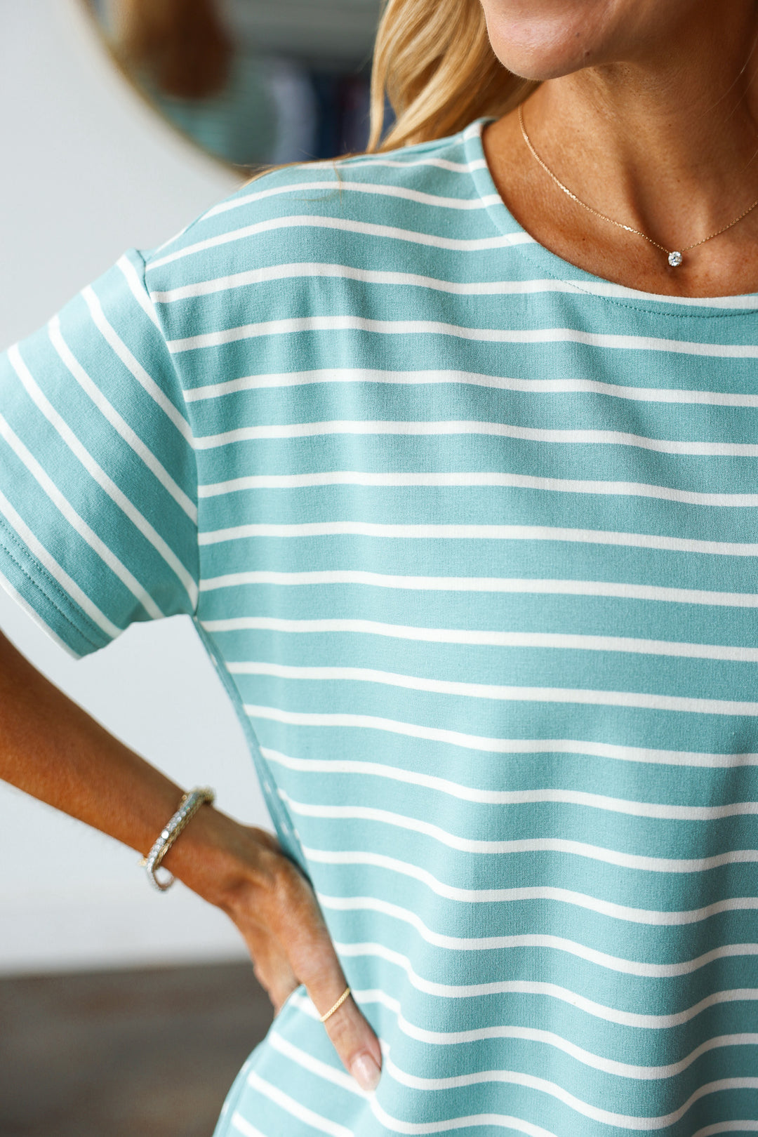 Striped Tee Dress - Sage