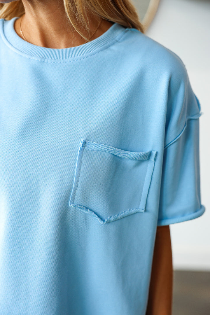 Raw Edge Boxy Tee - Sky
