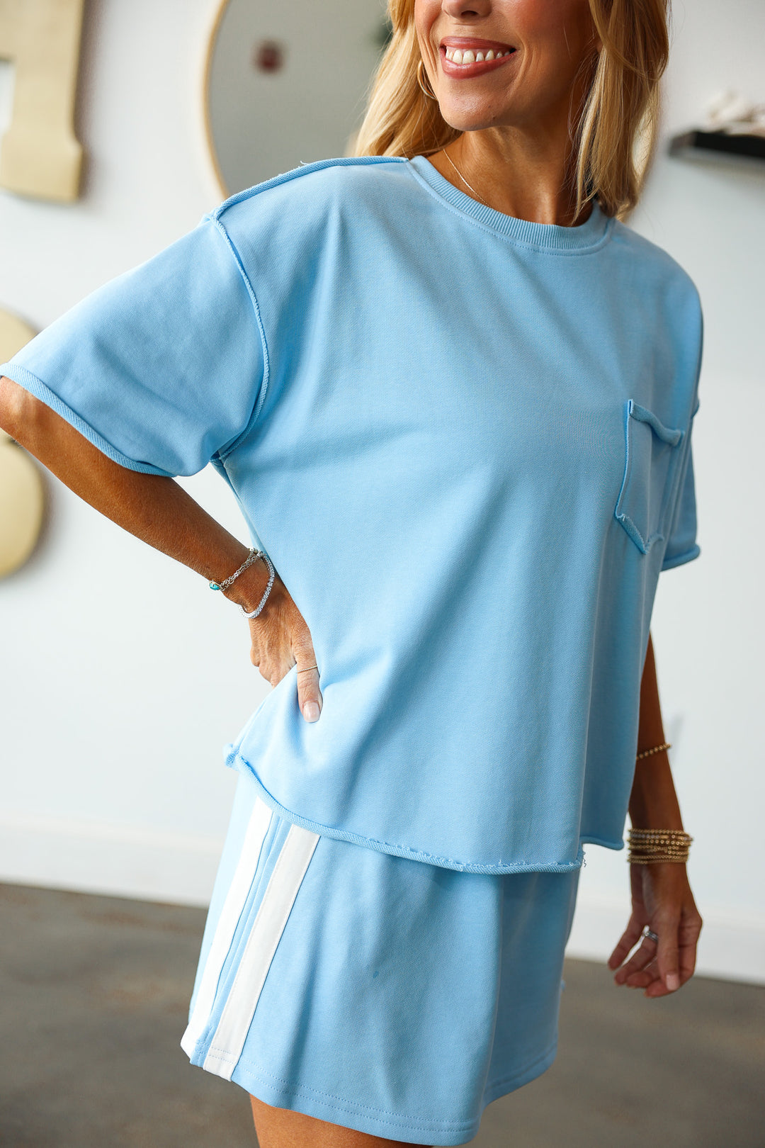Raw Edge Boxy Tee - Sky