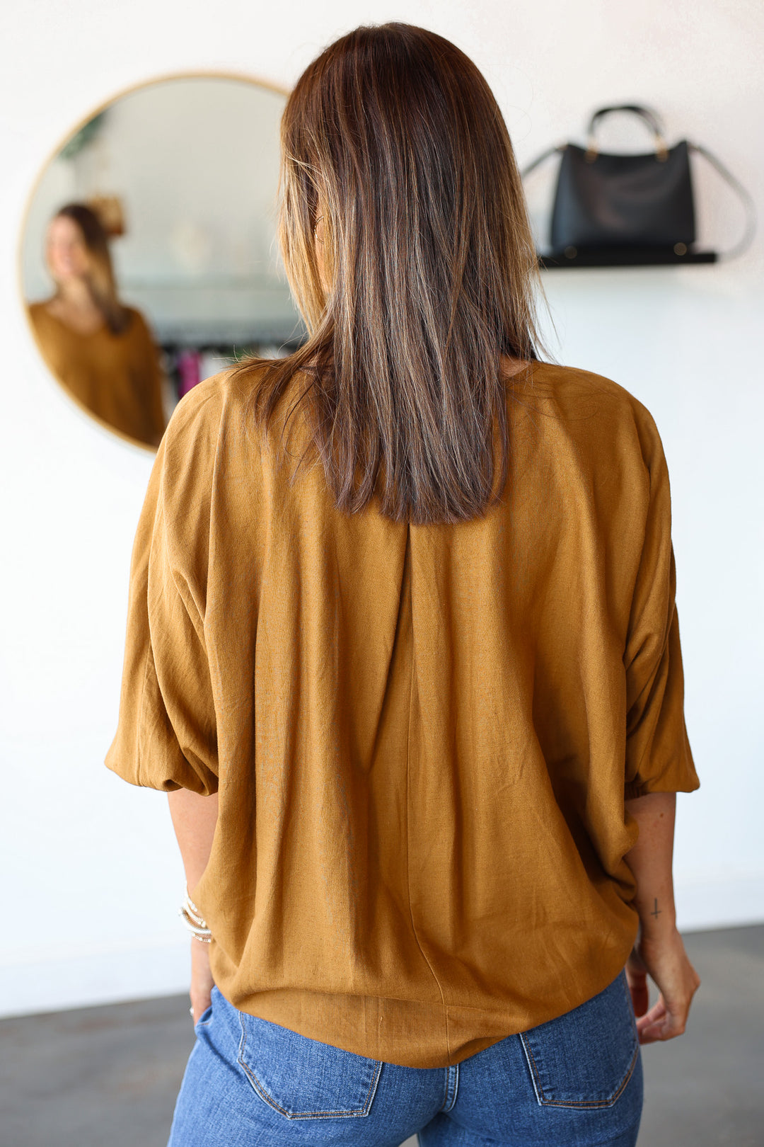 Relaxed V Neck Top - Camel