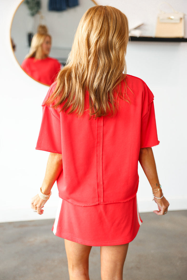 Raw Edge Boxy Tee - Red