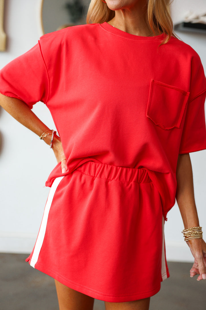 Raw Edge Boxy Tee - Red