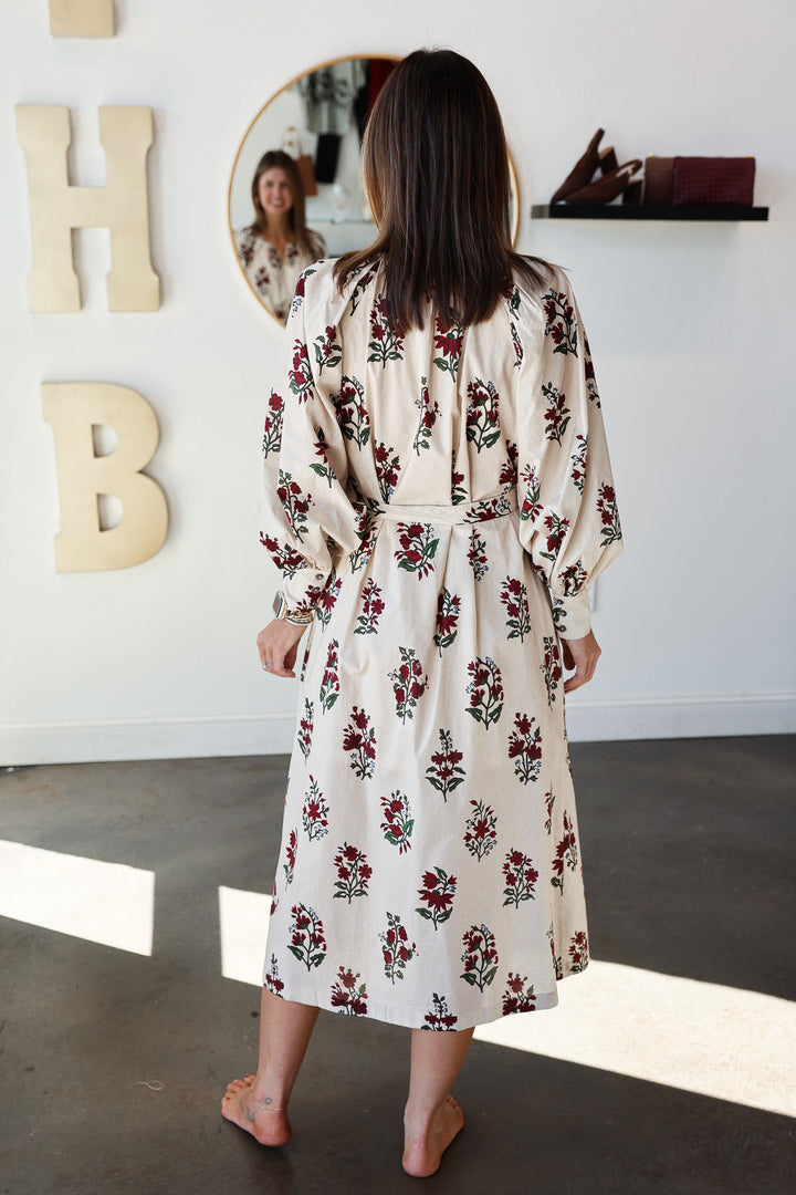 Floral Print Zipper Front Dress - Cream