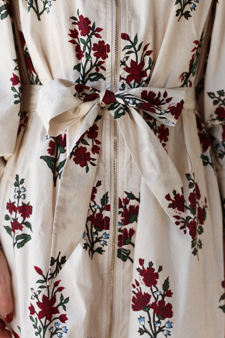 Floral Print Zipper Front Dress - Cream