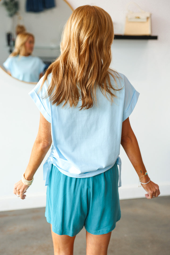 Elastic Waist Shorts - Blue