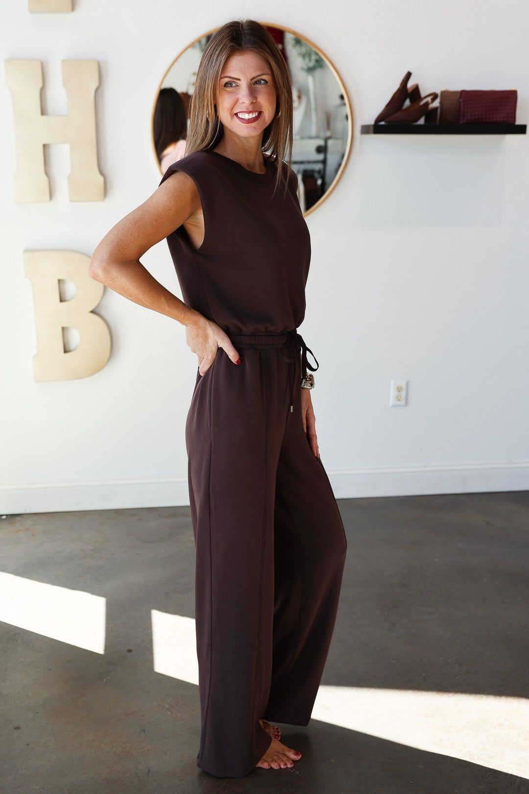 Soft Modal Tie Waist Jumper - Brown