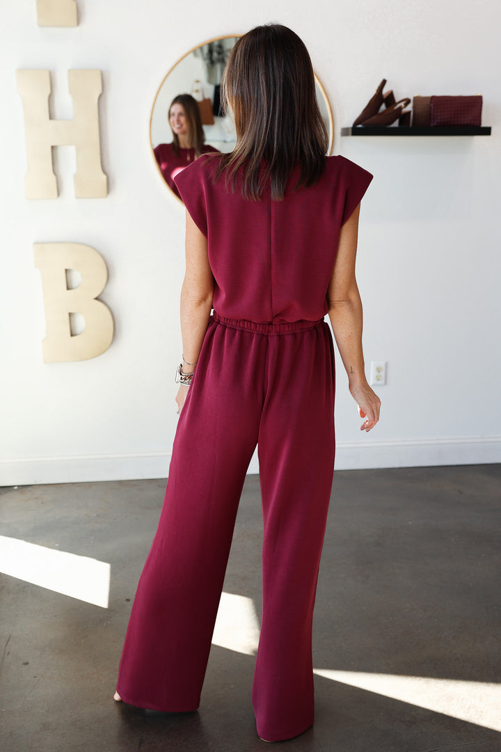 Soft Modal Tie Waist Jumpsuit - Burgundy