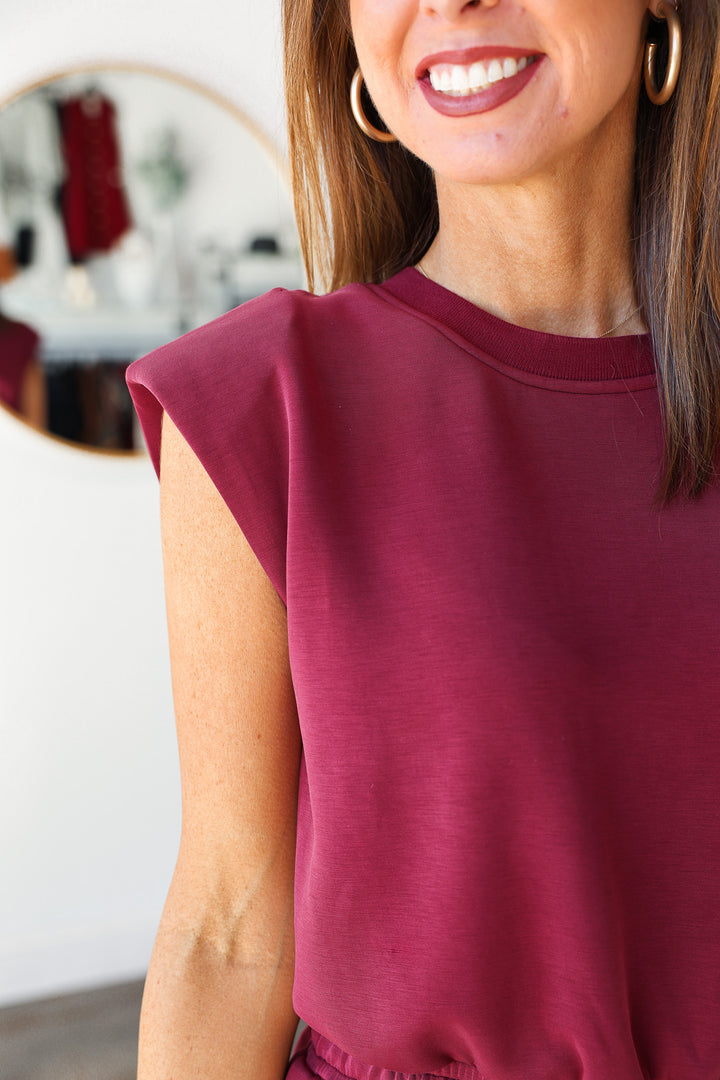 Soft Modal Tie Waist Jumpsuit - Burgundy