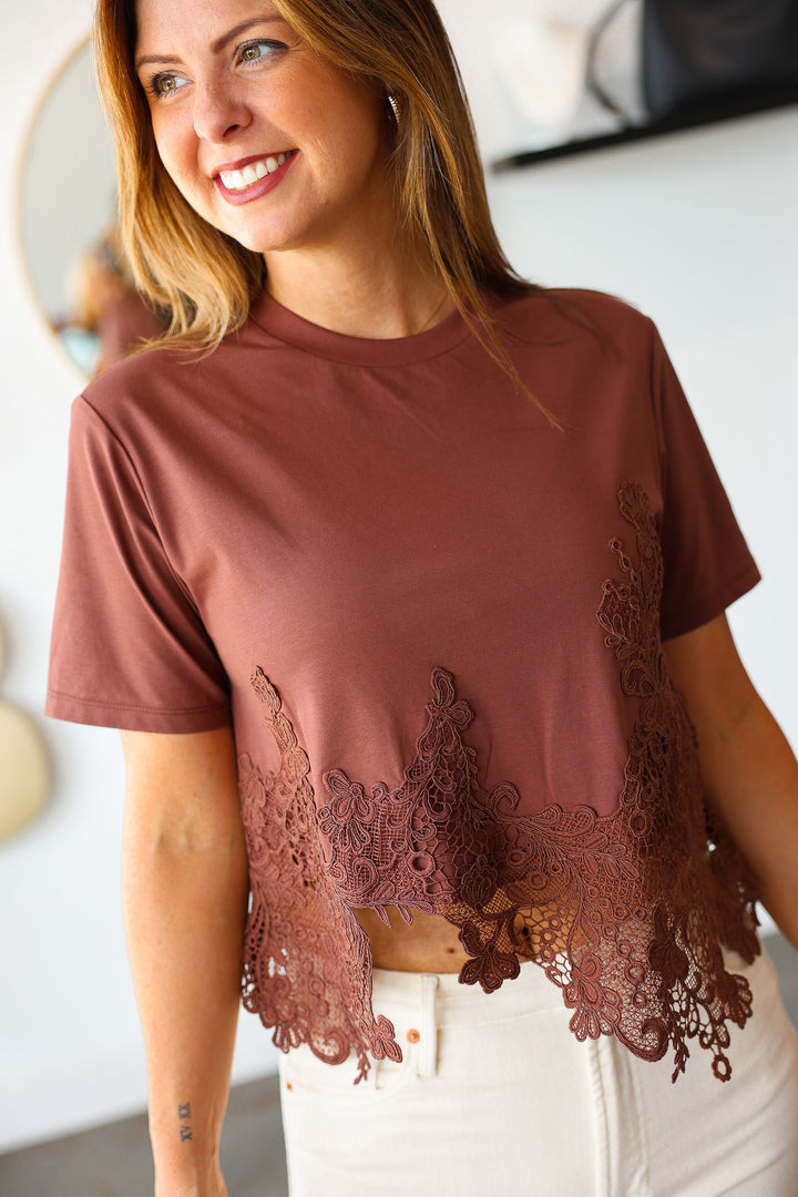 Lace Hem Top - Brown