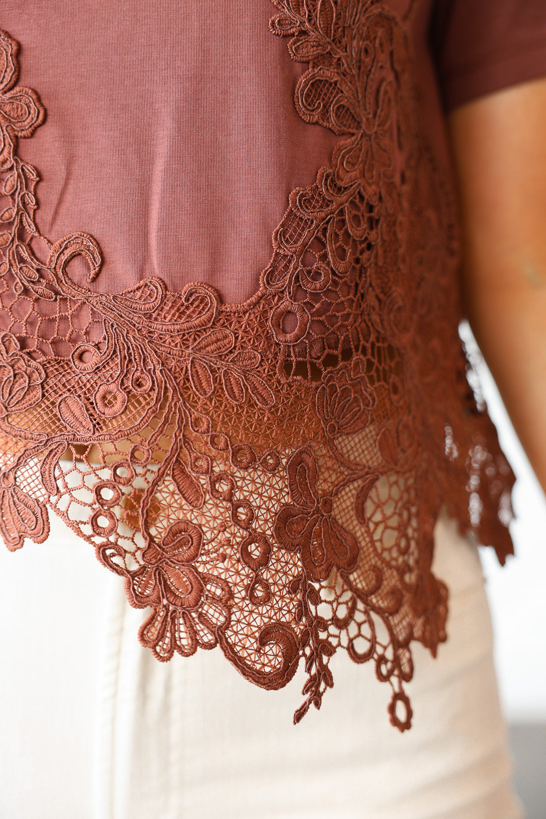 Lace Hem Top - Brown