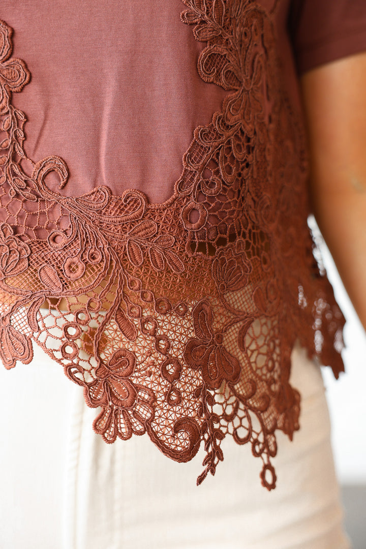 Lace Hem Top - Brown