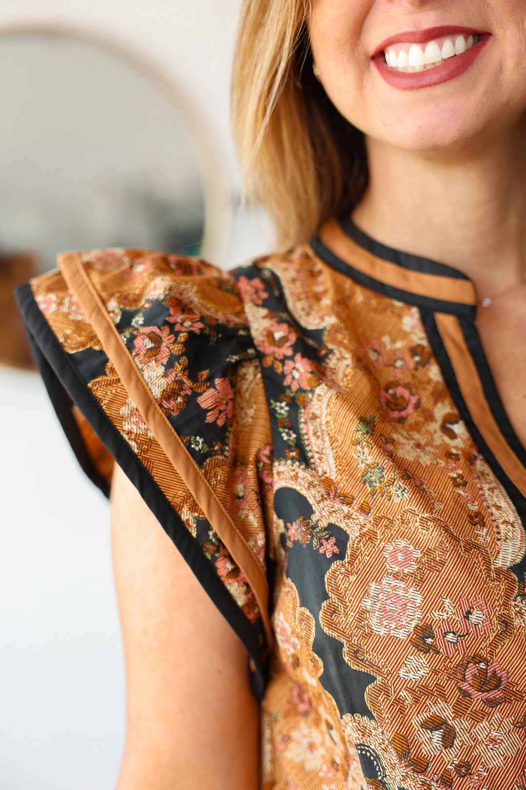 Vintage Print Top - Camel