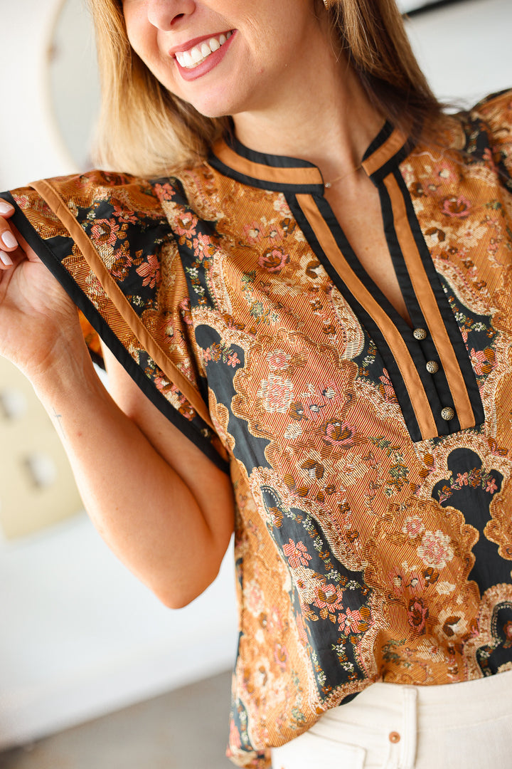 Vintage Print Top - Camel