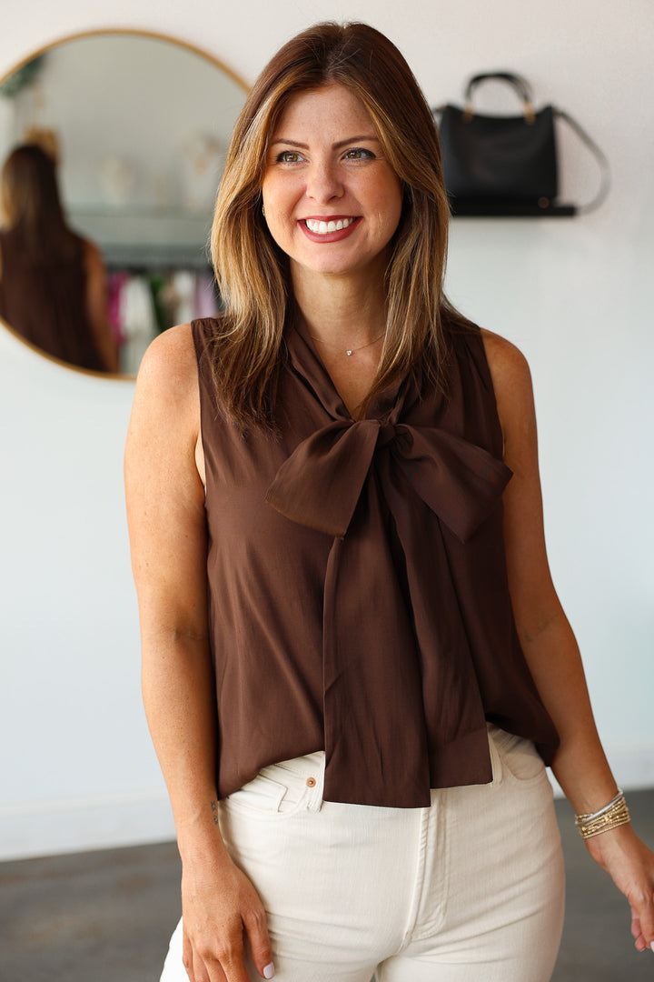 Tie Neck Top - Brown