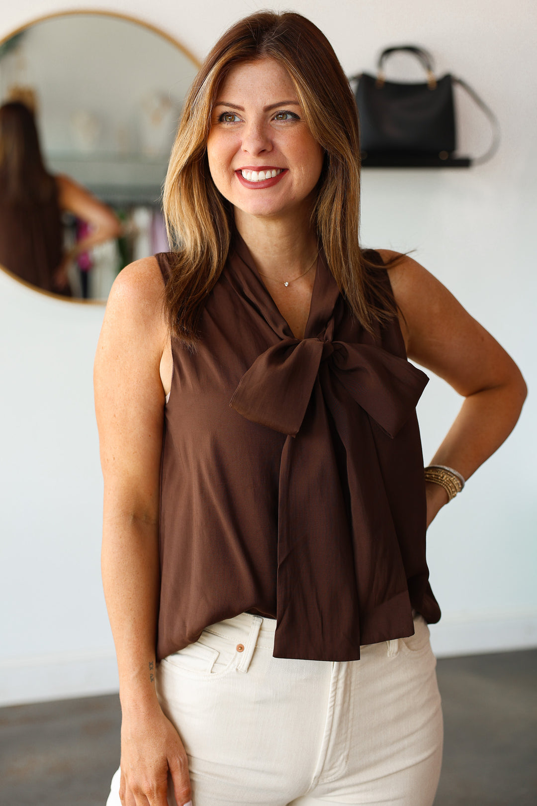 Tie Neck Top - Brown