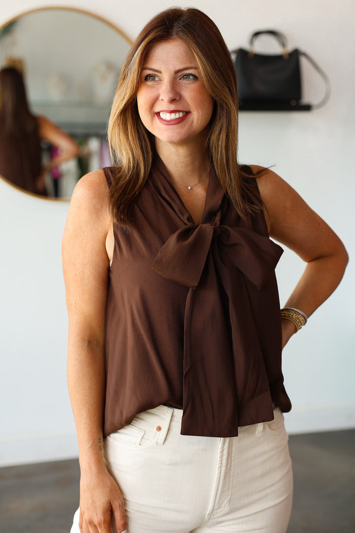 Tie Neck Top - Brown