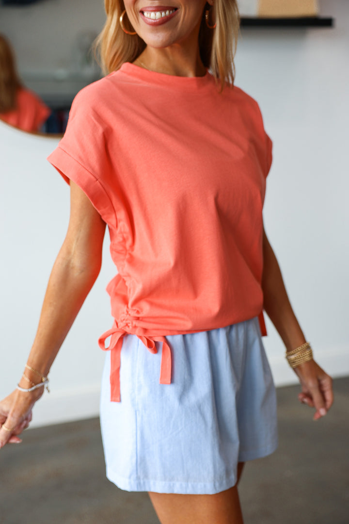 Side Scrunch Tee - Papaya