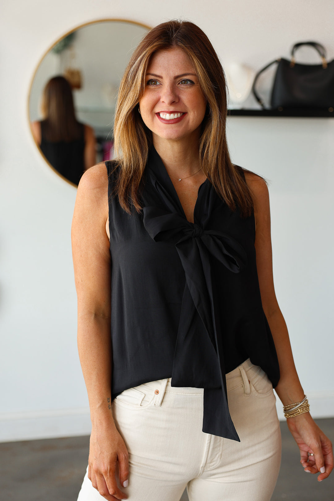 Tie Neck Top - Black