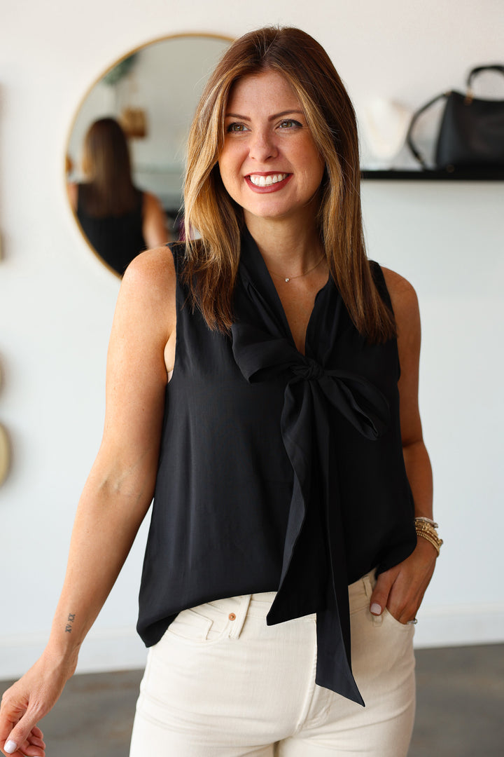 Tie Neck Top - Black