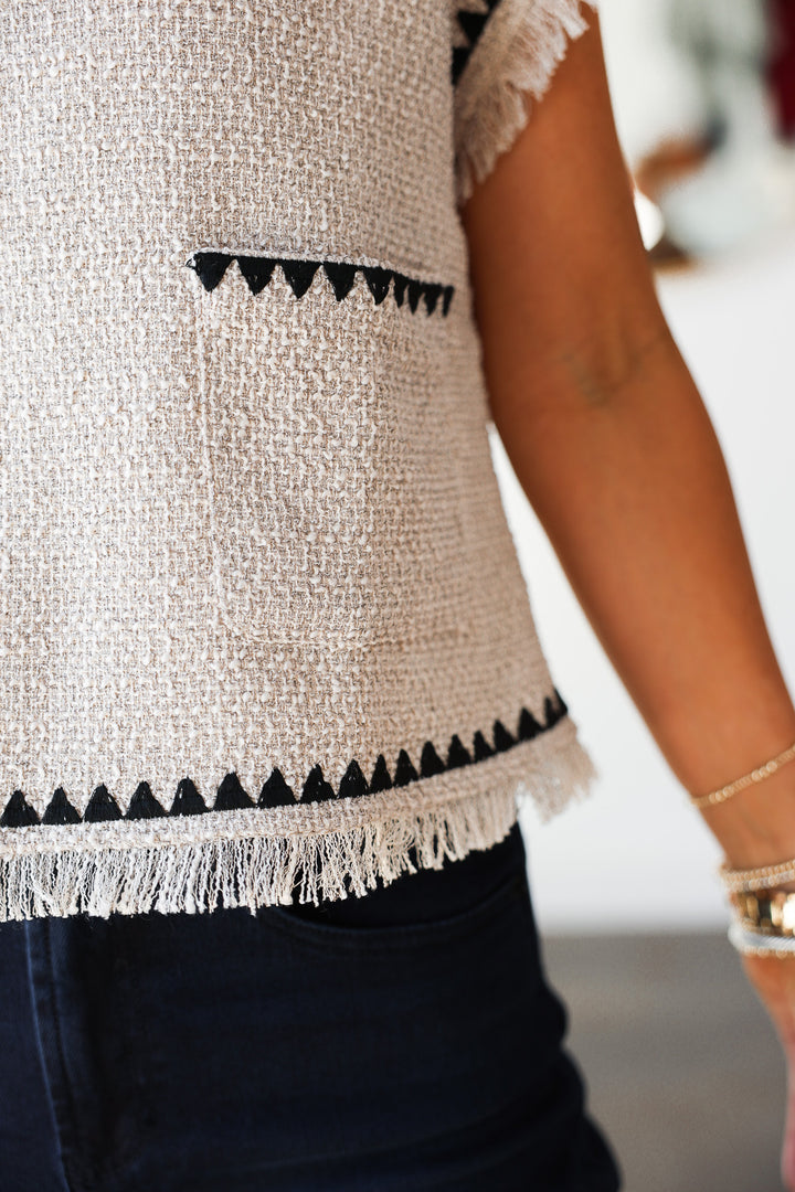 Contrast Trim Tweed Top